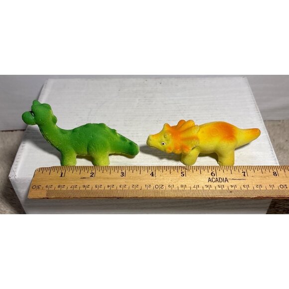 Set Of 2 Miniature Dinosaur Figurines Green & Yellow Spongy Texture Kids Toy - Picture 5 of 7